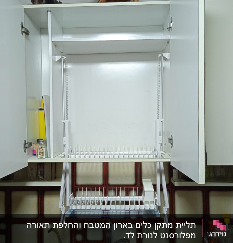 מתקן לייבוש כלים בארון מטבח פתוח